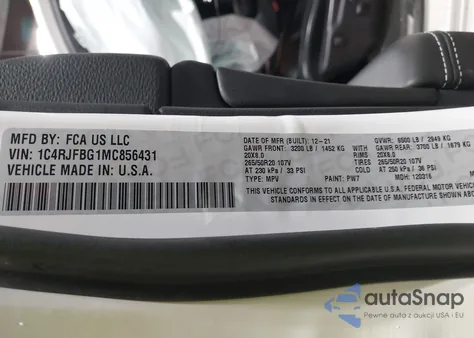 2021 Jeep Grand Cherokee 80Th Anniversary 4X4 z USA, uszkodzony, nr VIN 1C4RJFBG1MC856431